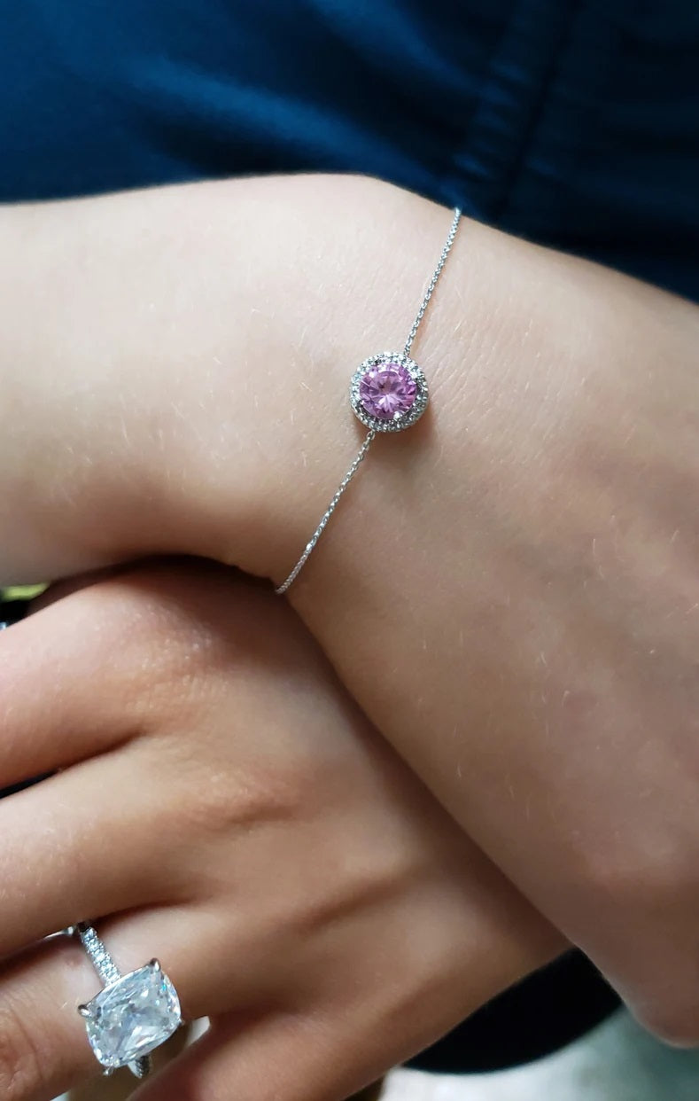 14Kt Gold Pink Sapphire & Diamond Round Bracelet