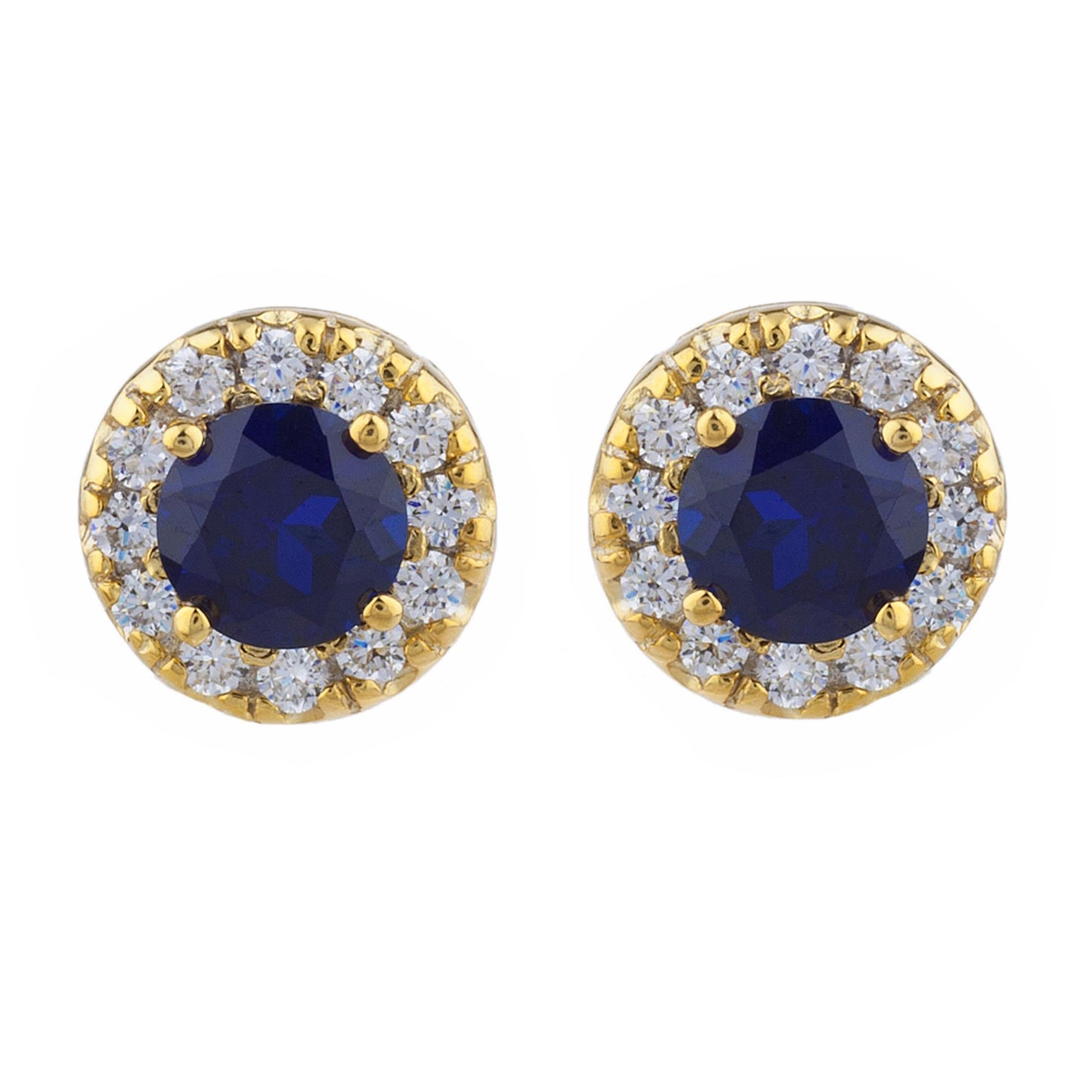 14Kt Gold 1 Ct Blue Sapphire Halo Design Stud Earrings