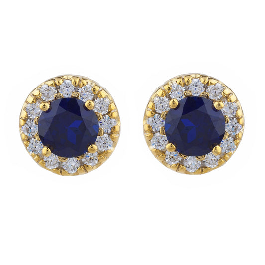 14Kt Gold 1 Ct Blue Sapphire Halo Design Stud Earrings