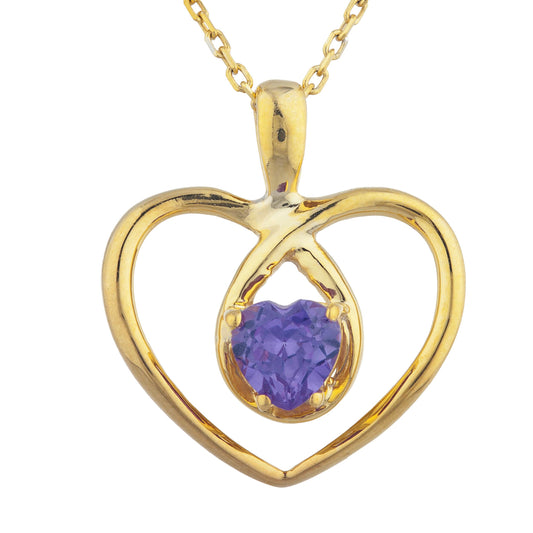 14Kt Gold Amethyst Heart Design Pendant Necklace