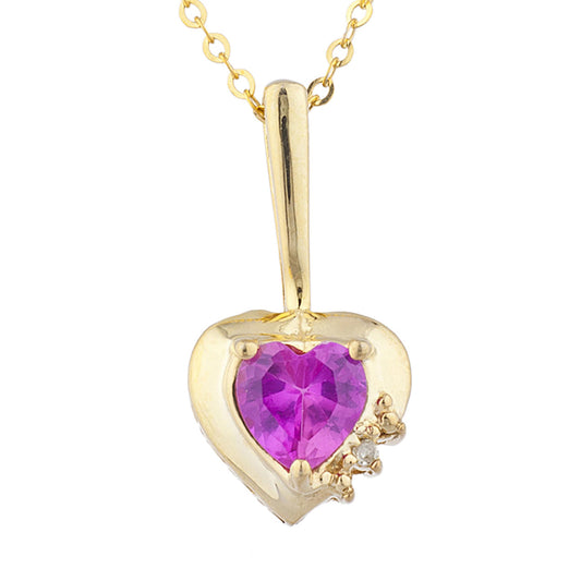 14Kt Yellow Gold Plated Pink Sapphire & Diamond Heart Pendant