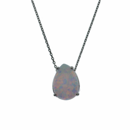 14Kt Gold Genuine Natural Opal Teardrop Pendant Necklace