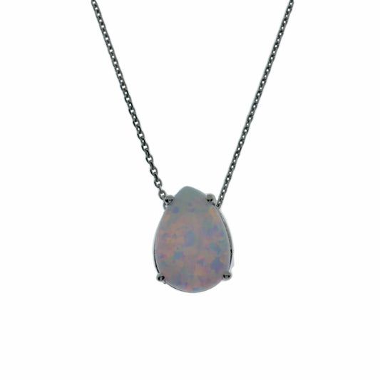 14Kt Gold Genuine Natural Opal Teardrop Pendant Necklace