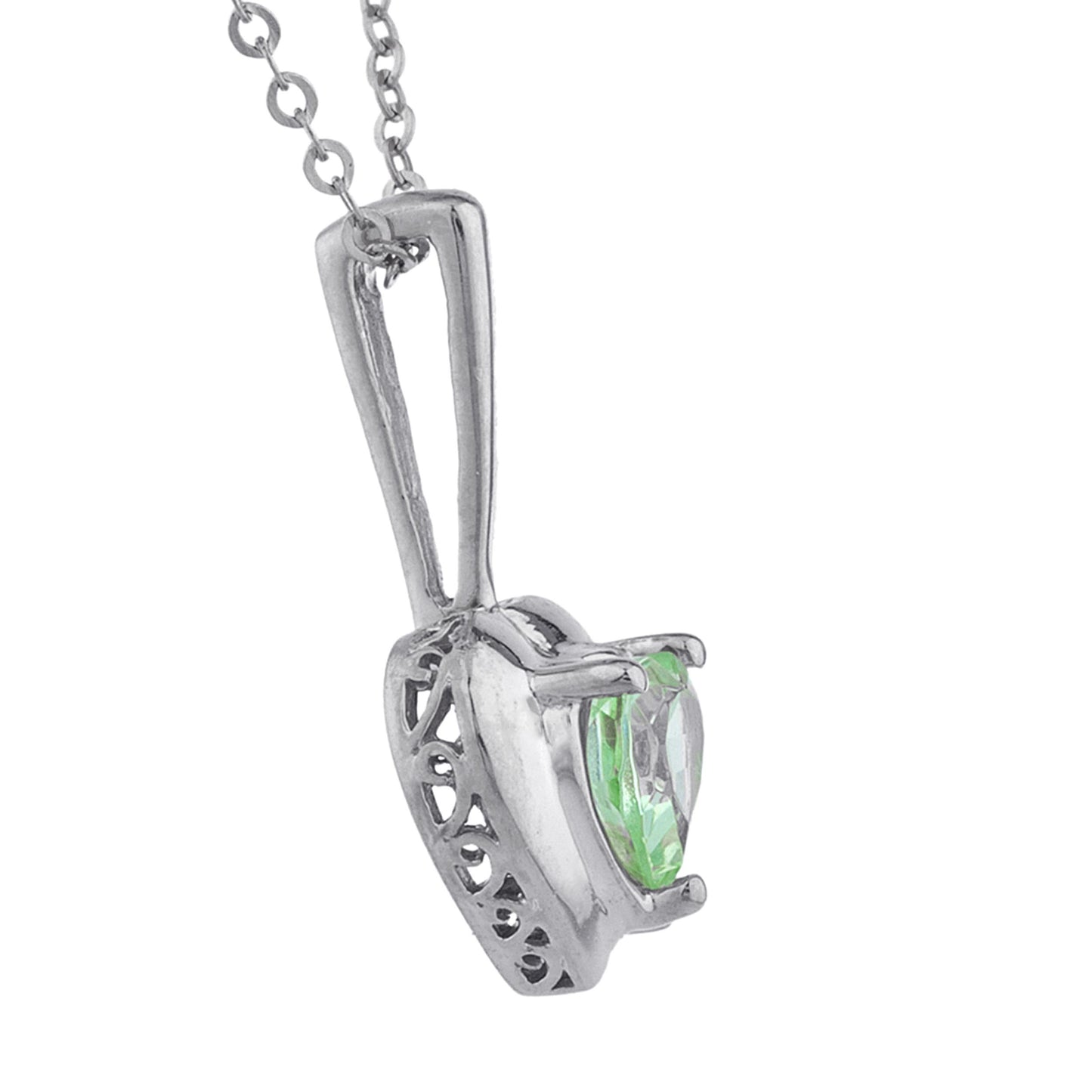 Green Sapphire & Diamond Heart Pendant .925 Sterling Silver