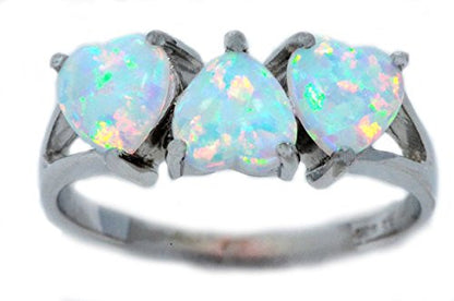 6mm Opal Heart Ring .925 Sterling Silver Rhodium Finish