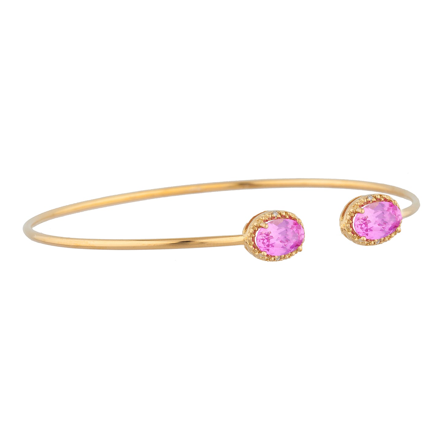 14Kt Gold Pink Sapphire & Diamond Oval Bangle Bracelet