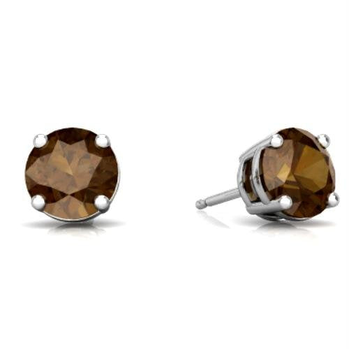 2 Ct Smoky Quartz Round Stud Earrings 14Kt White Gold
