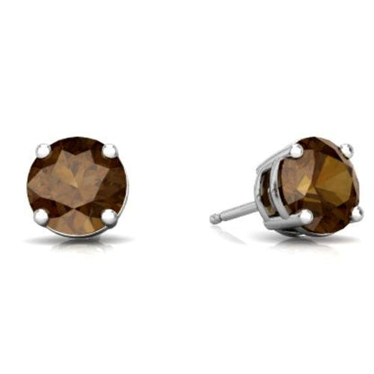 2 Ct Smoky Quartz Round Stud Earrings 14Kt White Gold