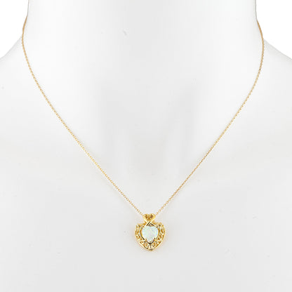 14Kt Gold Opal Heart Design Pendant Necklace
