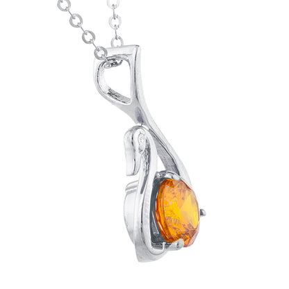 Orange Citrine & Diamond Swan Pendant .925 Sterling Silver