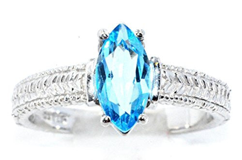 1 Ct Blue Topaz Marquise Ring .925 Sterling Silver Rhodium Finish