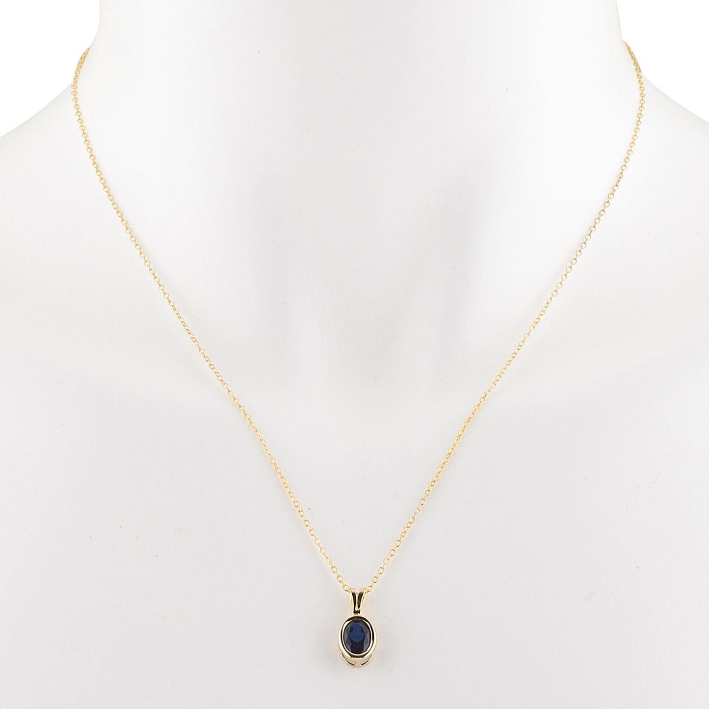 14Kt Gold Blue Sapphire Oval Bezel Pendant Necklace