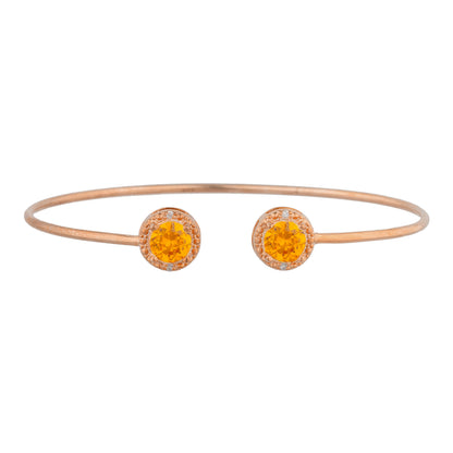 14Kt Gold Orange Citrine & Diamond Round Bangle Bracelet