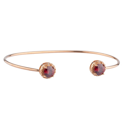 14Kt Rose Gold Plated Garnet & Diamond Round Bangle Bracelet