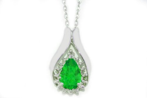 1.5 Ct Emerald Pear Diamond Pendant .925 Sterling Silver Rhodium Finish