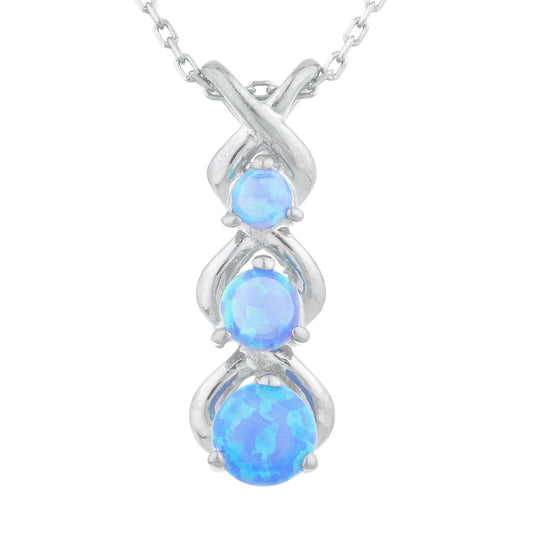 Blue Opal Round Past Present Future Pendant .925 Sterling Silver