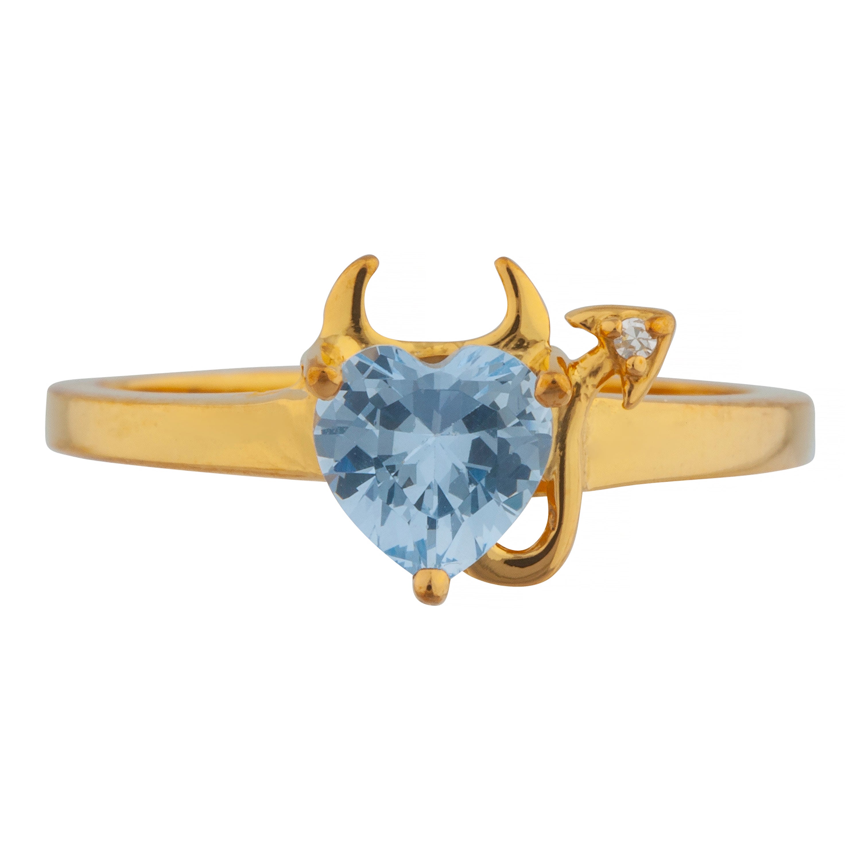 14Kt Gold Aquamarine & Diamond Devil Heart Ring