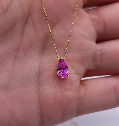 14Kt Gold Pink Sapphire Teardrop Necklace Pendant