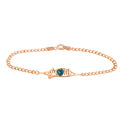 London Blue Topaz & Diamond Heart Mom Bracelet 14Kt Rose Gold Plated Over .925 Sterling Silver