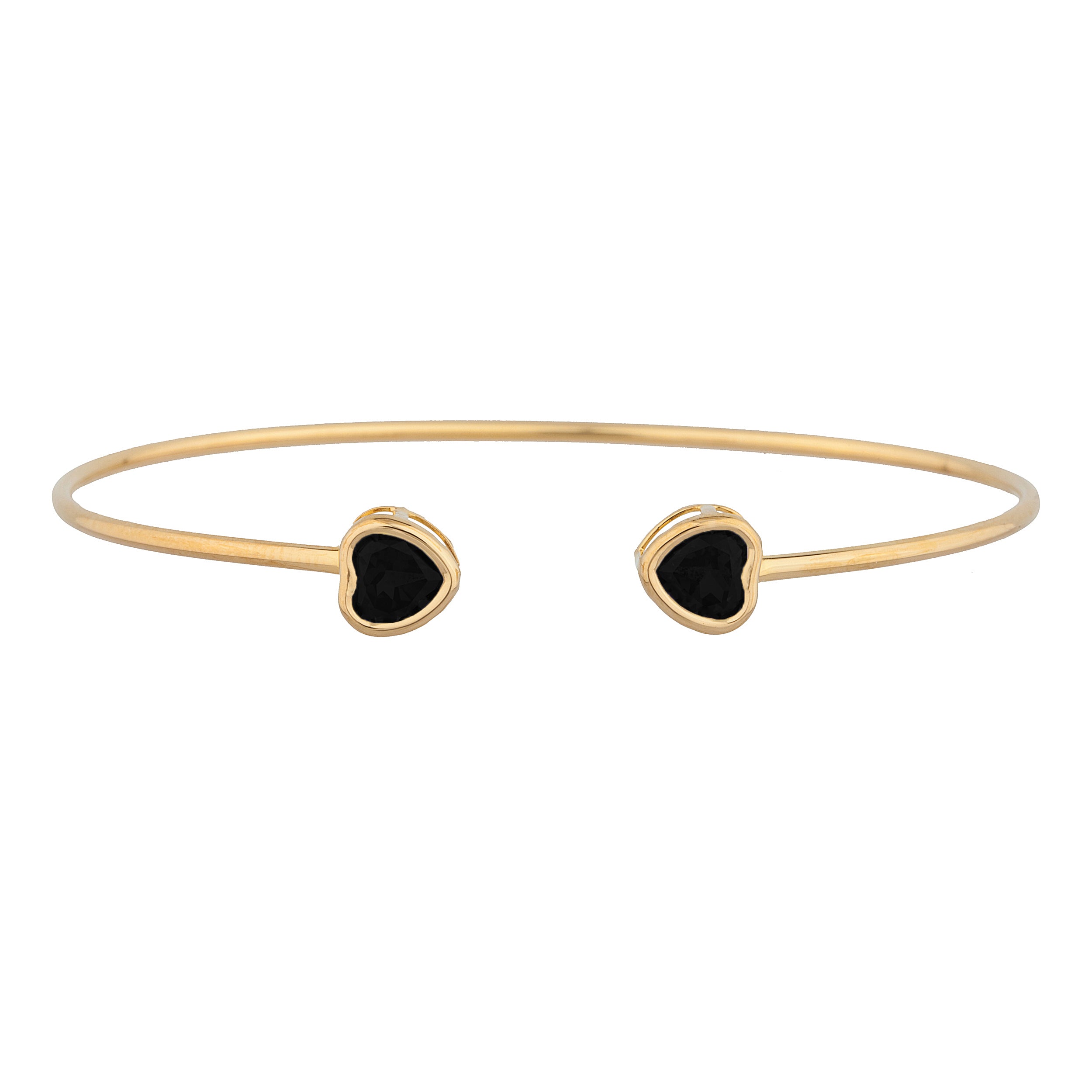 14Kt Gold Genuine Black Onyx Heart Bezel Bangle Bracelet