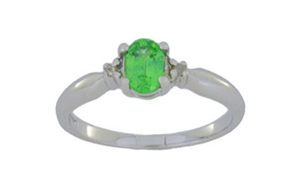 0.50 Ct Green Sapphire & Diamond Oval Ring .925 Sterling Silver Rhodium Finish