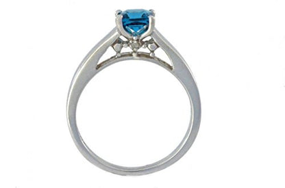 0.50 Ct London Blue Topaz & Diamond Princess Cut Ring .925 Sterling Silver Rhodium Finish