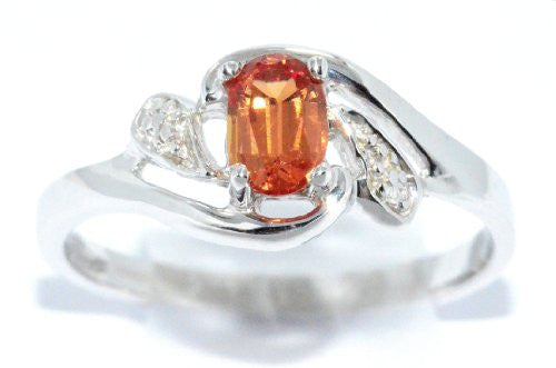 0.50 Ct Orange Citrine & Diamond Oval Ring .925 Sterling Silver Rhodium Finish