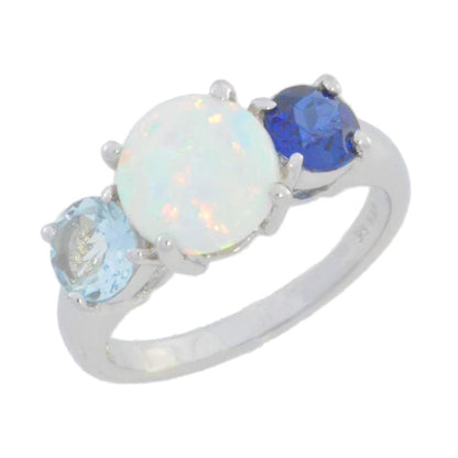 Opal Blue Sapphire & Aquamarine Ring .925 Sterling Silver