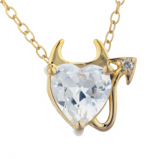 14Kt Gold 1.5 Ct Zirconia & Diamond Devil Heart Pendant Necklace