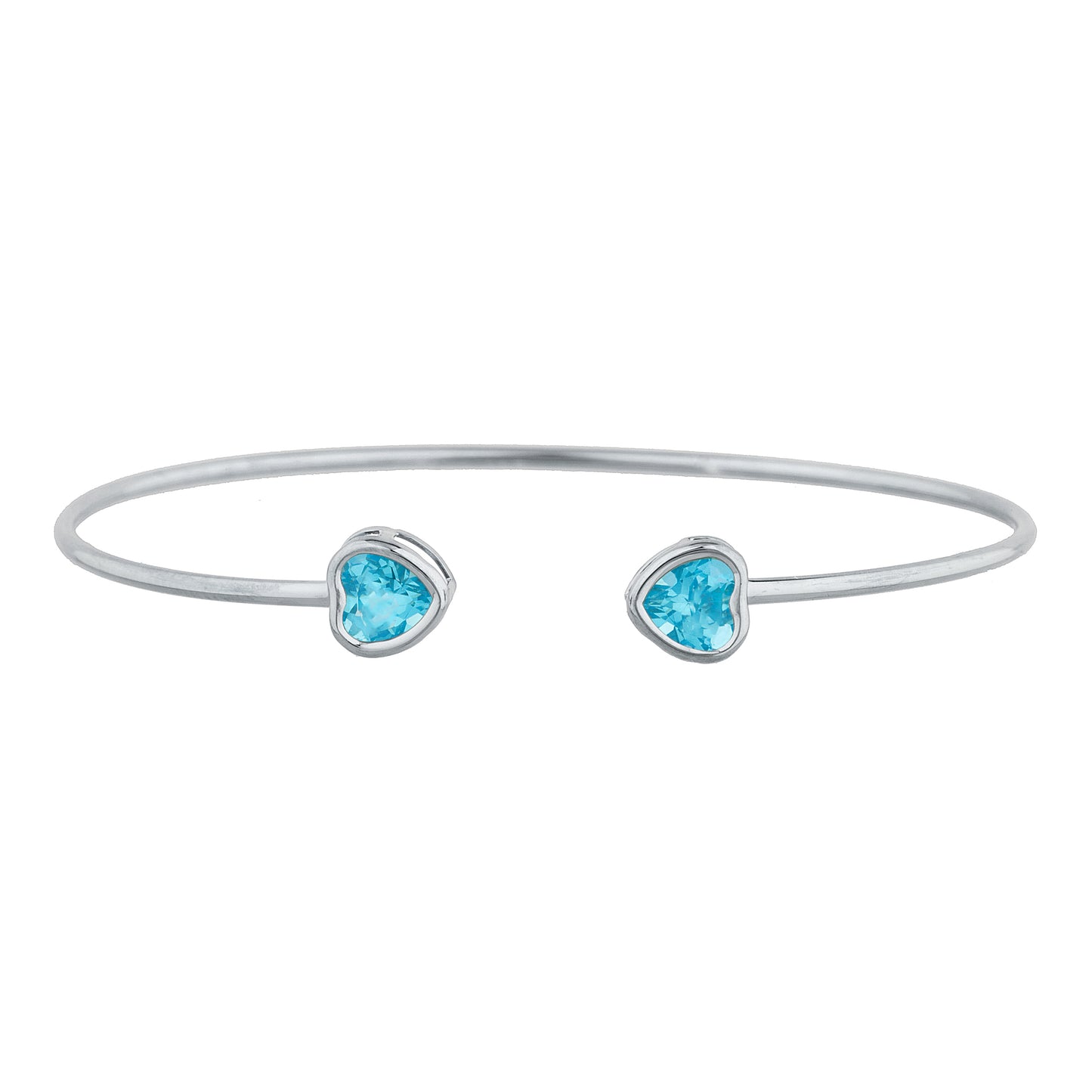 2 Ct Blue Topaz Heart Bezel Bangle Bracelet .925 Sterling Silver