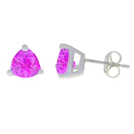 14Kt Gold Pink Sapphire Trillion Stud Earrings