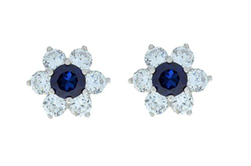 3 Ct Created Blue Sapphire & White Topaz Stud Earrings .925 Sterling Silver