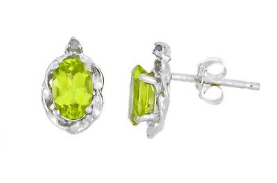 1 Ct Peridot & Diamond Oval Stud Earrings .925 Sterling Silver