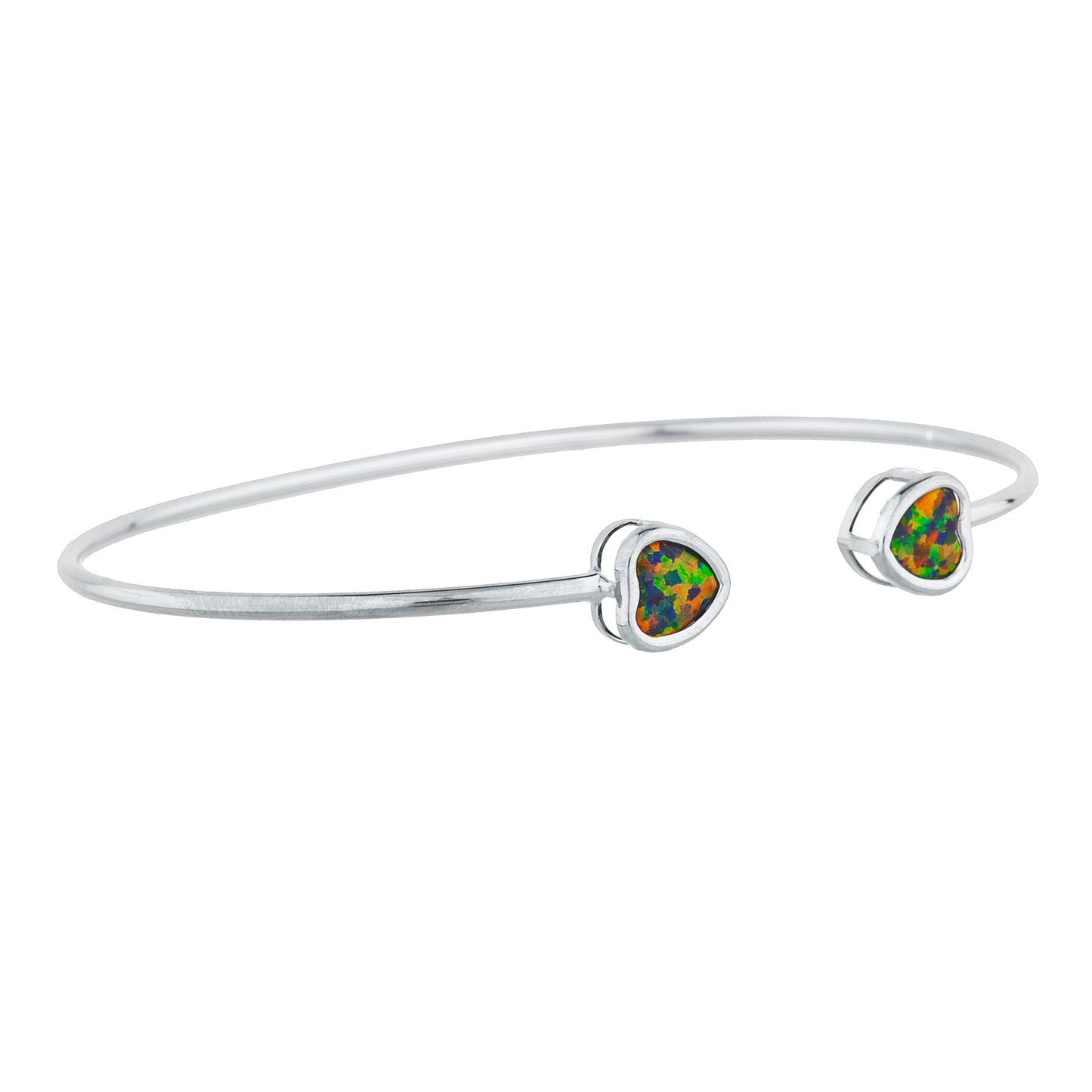 14Kt Gold Black Opal Heart Bezel Bangle Bracelet