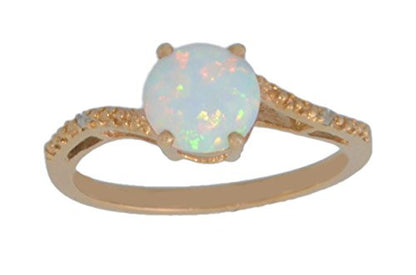 14Kt Rose Gold Opal & Diamond Round Ring