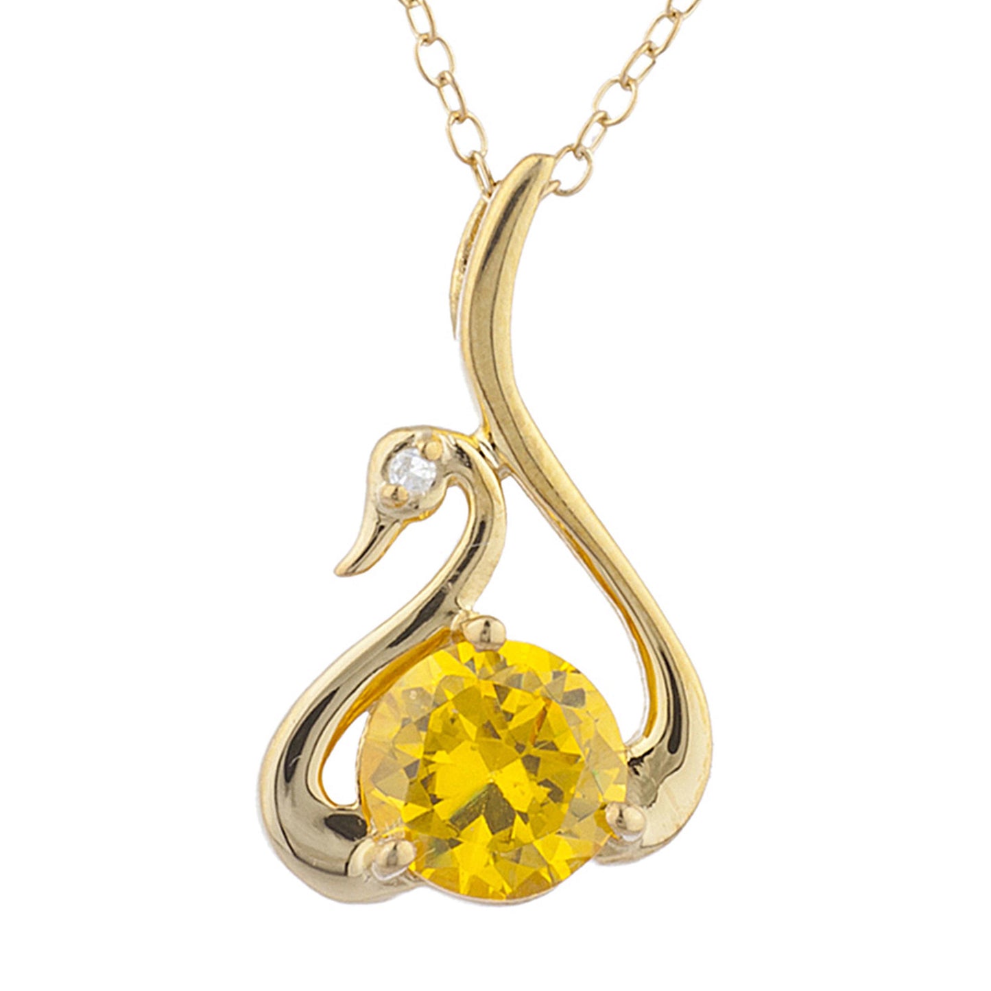 14Kt Yellow Gold Plated Yellow Citrine & Diamond Swan Pendant