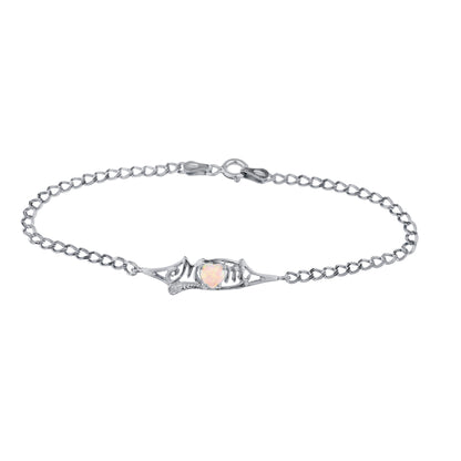 Pink Opal & Diamond Heart Mom Bracelet .925 Sterling Silver