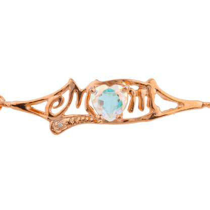 Natural Mercury Mist Mystic Topaz & Diamond Heart Mom Bracelet 14Kt Rose Gold Plated Over .925 Sterling Silver