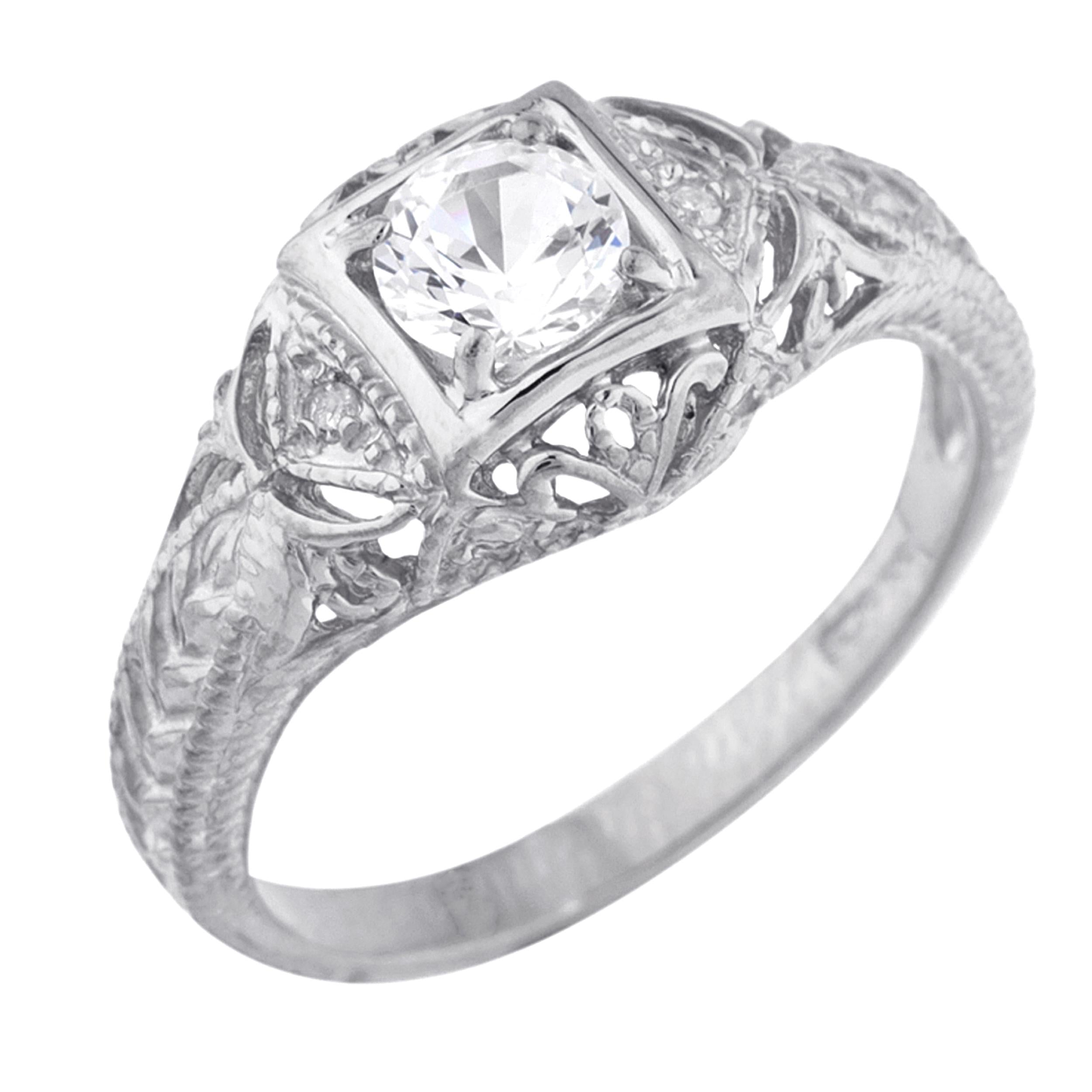 14Kt Gold Zirconia & Diamond Design Round Ring