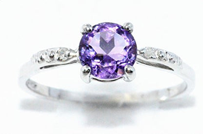 1 Ct Amethyst & Diamond Round Ring .925 Sterling Silver Rhodium Finish