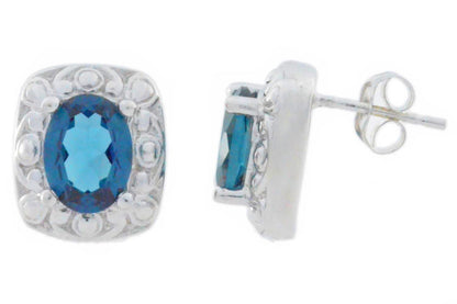 3 Ct London Blue Topaz Oval Stud Earrings .925 Sterling Silver