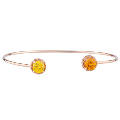 14Kt Gold Orange & Yellow Citrine Diamond Round Bangle Bracelet