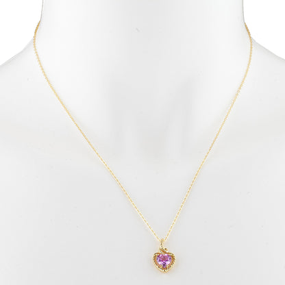 14Kt Gold Pink Sapphire Heart Design Pendant Necklace