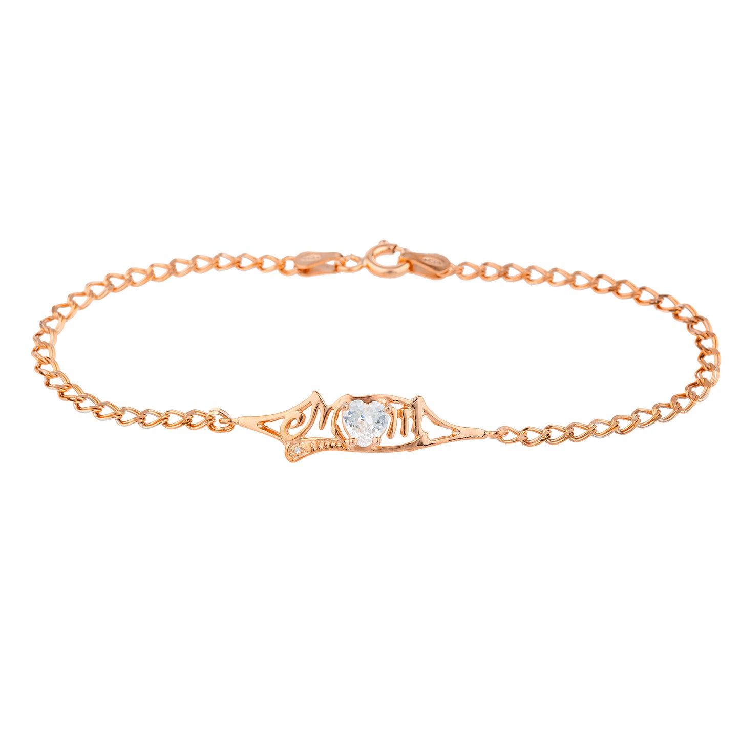 Zirconia & Diamond Heart Mom Bracelet 14Kt Rose Gold Plated Over .925 Sterling Silver