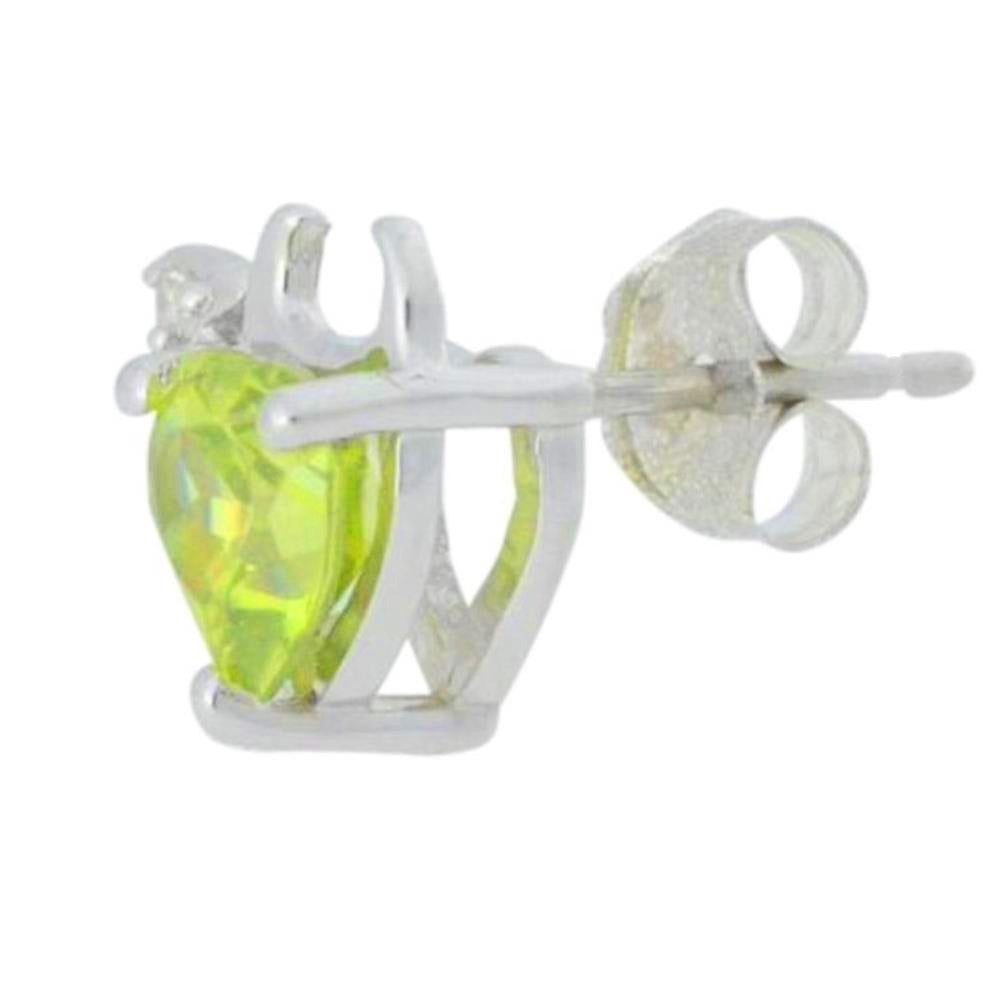 Peridot & Diamond Devil Heart Stud Earrings 14Kt White Gold