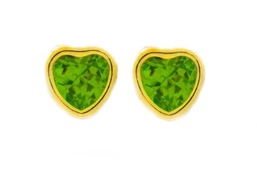 14Kt Yellow Gold Peridot Heart Bezel Stud Earrings