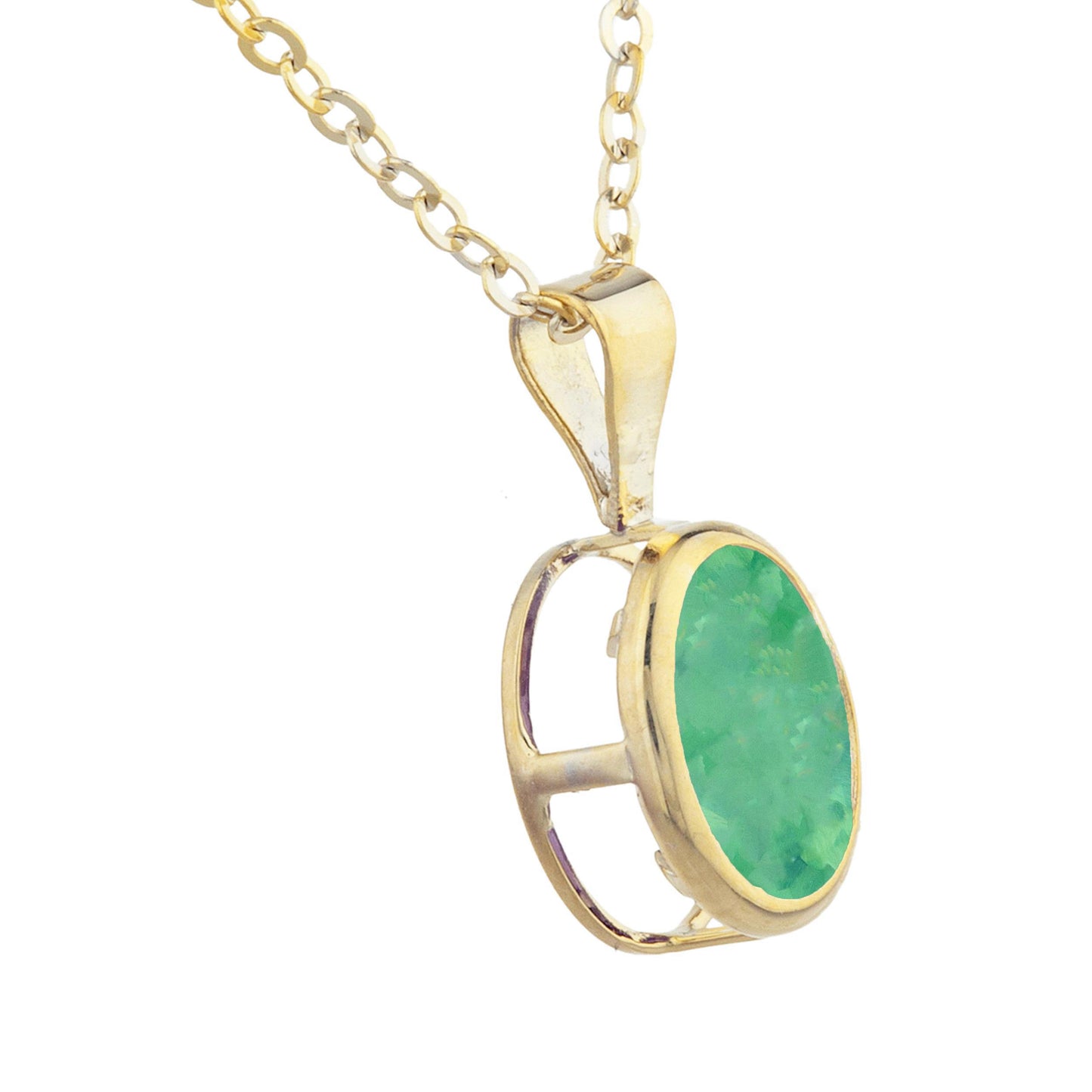 14Kt Gold Green Sapphire Oval Bezel Pendant Necklace