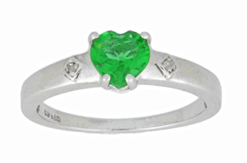 1 Ct Created Emerald & Diamond Heart Ring .925 Sterling Silver Rhodium Finish