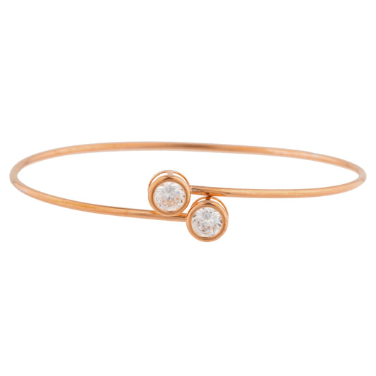 14Kt Rose Gold Plated Zirconia Round Bezel Bangle Bracelet