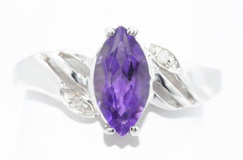 1 Ct Amethyst & Diamond Marquise Ring .925 Sterling Silver Rhodium Finish